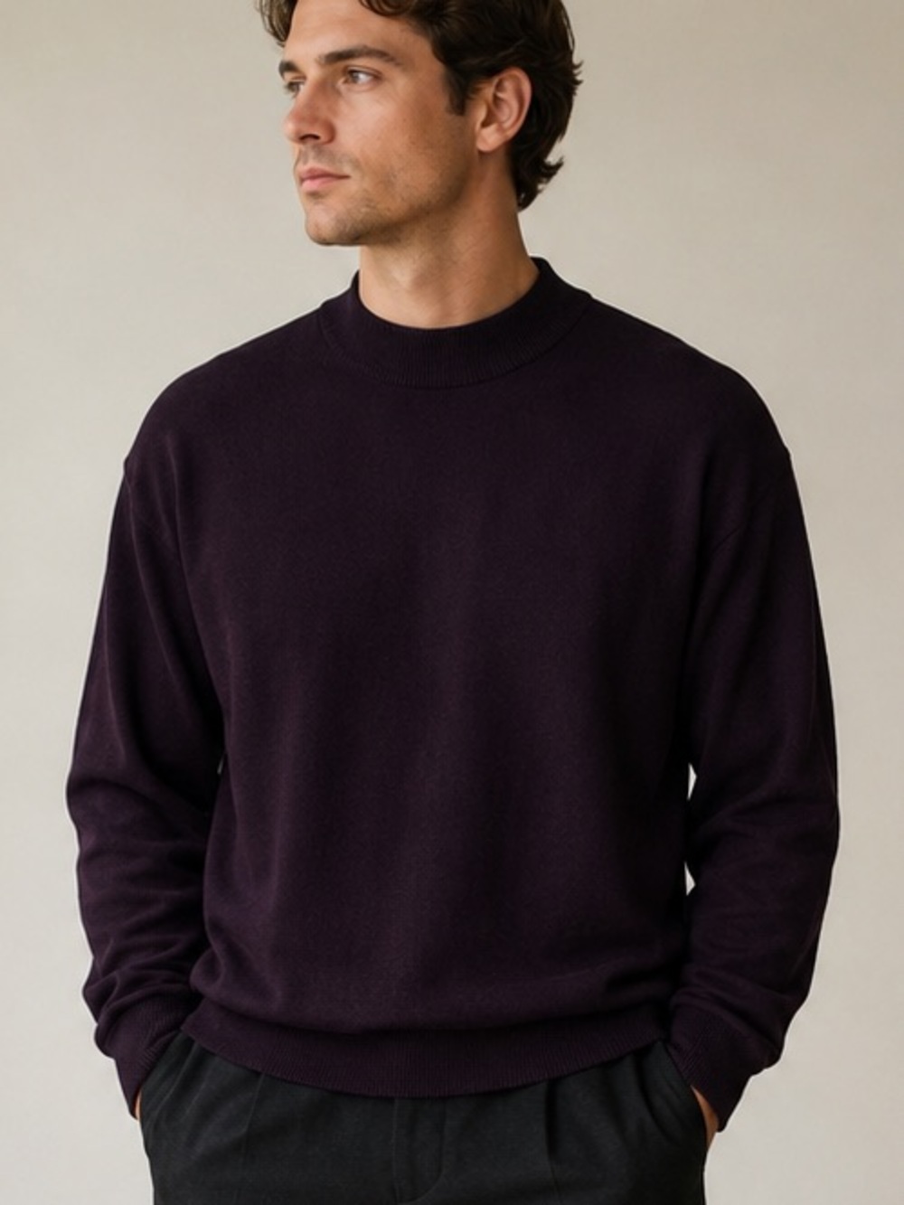 Pronto Uomo Men’s Silk/Cotton Mock Neck Burgundy Sweater Size XL